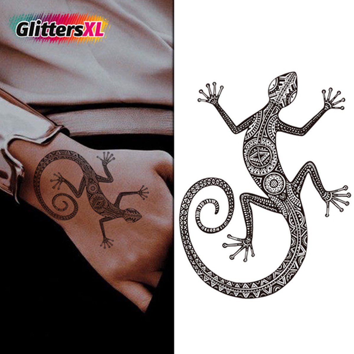 GlittersXL - Temporary Tattoo Salamander (11x8cm) [Neptattoo - Tijdelijke tatoeage - Nep Fake Tattoos - Water overdraagbare festival sticker henna outfit tattoo - Glitter tattoo - Volwassenen Kinderen Jongen Meisje]